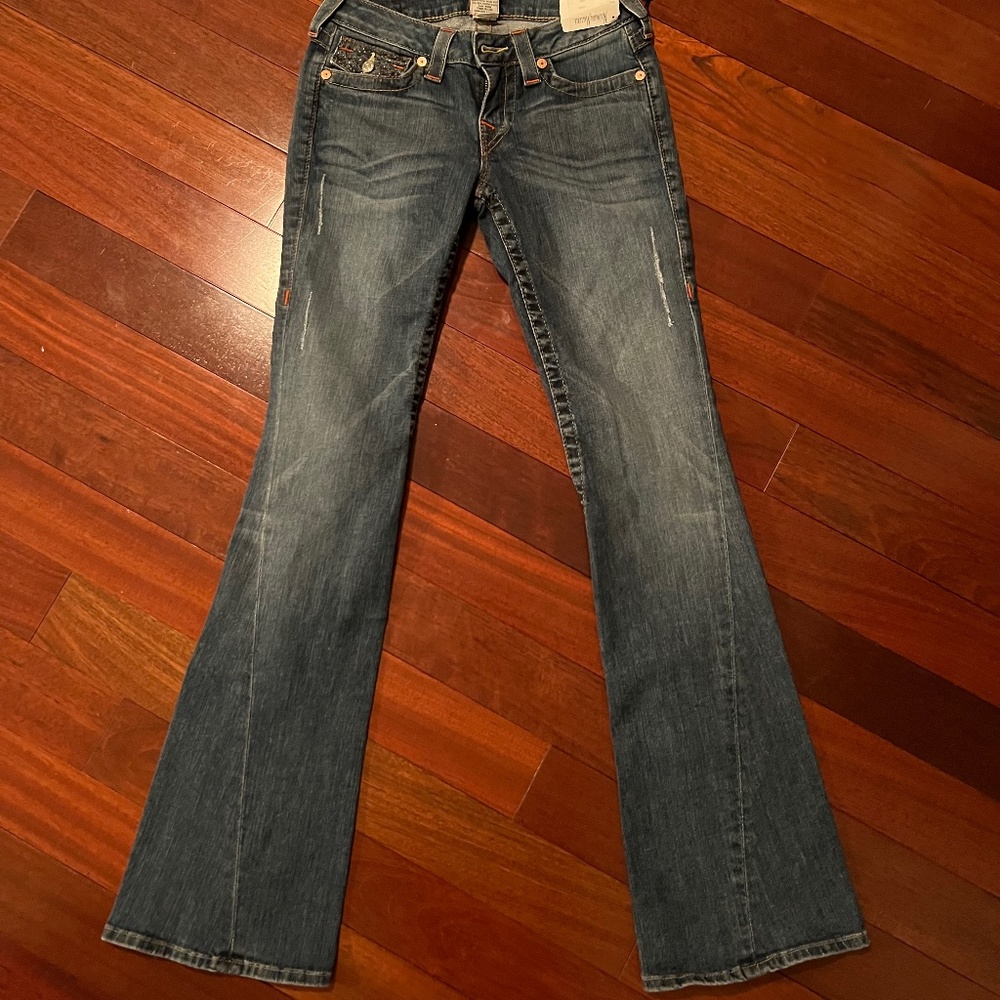 True religion low waisted flare jeans with black diamonds NEW